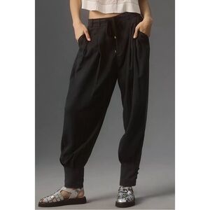 Anthropologie Black Pleated Barrel Pants Cuffed Jogger High Rise S NWT